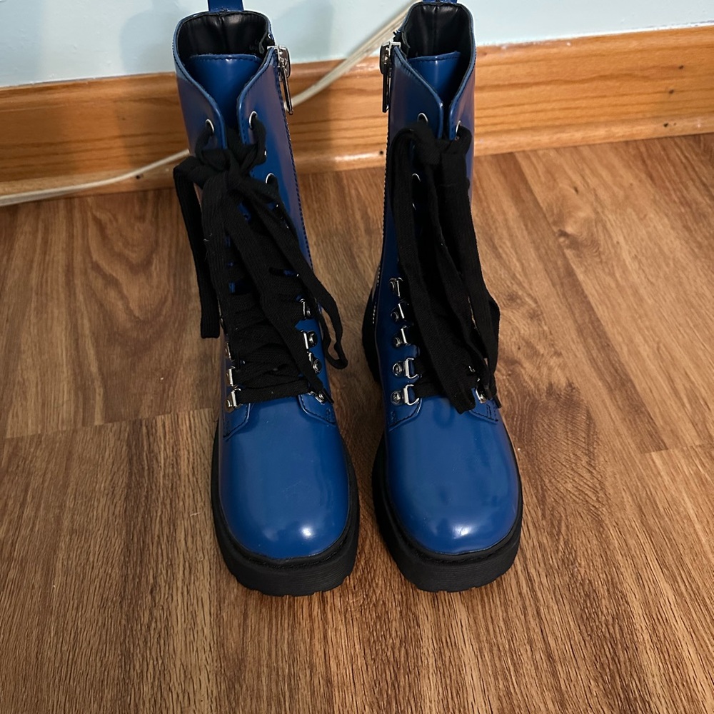 Dolls Kill Blue Combat Boots with Black Laces